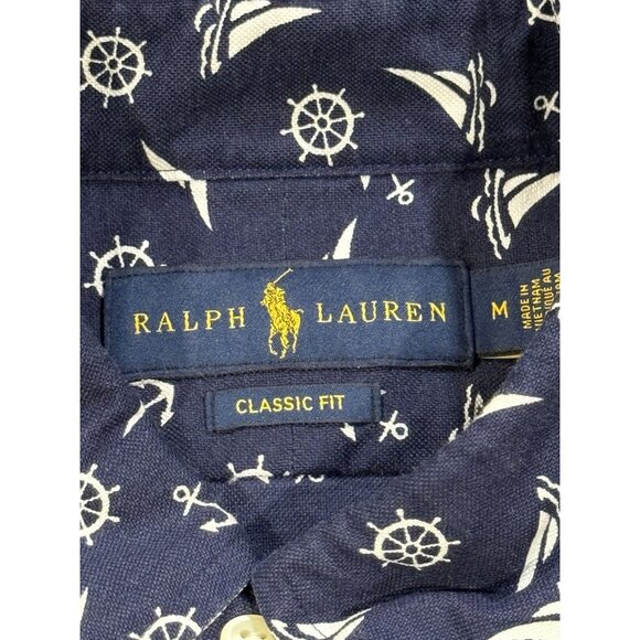 Ralph Lauren Nautical Blue Short Sleeve Button Down Flesh Pony Shirt Mens Medium - Picture 7 of 12
